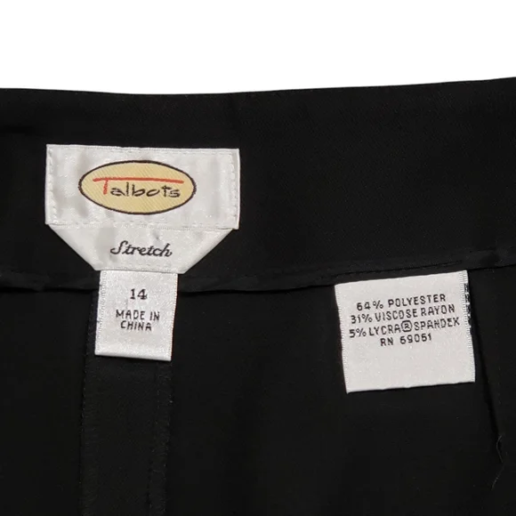 Talbots Womens Stretch Black Flat Front Career Trouser Dress Pants Sz 14 - Picture 7 of 12
